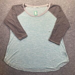Women's Maurice’s Striped Raglan Sleeve Top Size 0X (14) Teal and Gray NWT